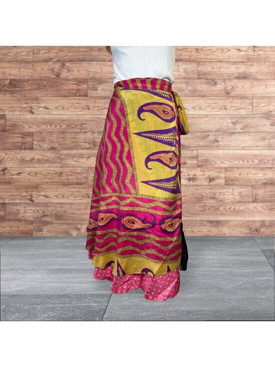 Silky Wraps Dresses & Skirts - Boho Wrap Skirt Double Layer Sari Multi Wear 36 Travel Resort Festival Hippie